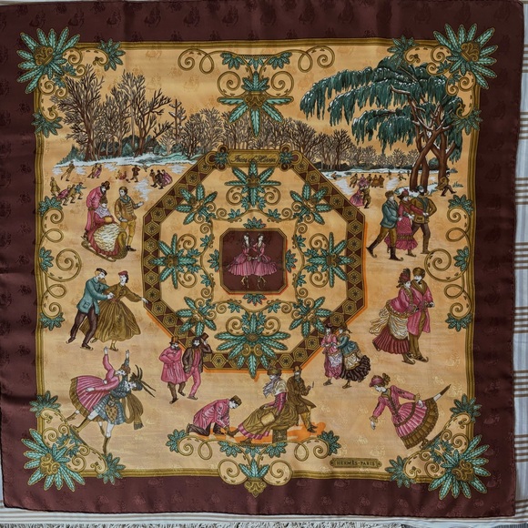 Joies d'Hiver HERMES Jacquard silk scarf Vintage - Picture 4 of 10